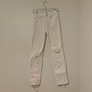 PAIGE Raw Hem White Slim Fit Jeans 24